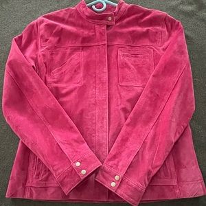 Chico’s Design womens rose pink suede leather jacket.